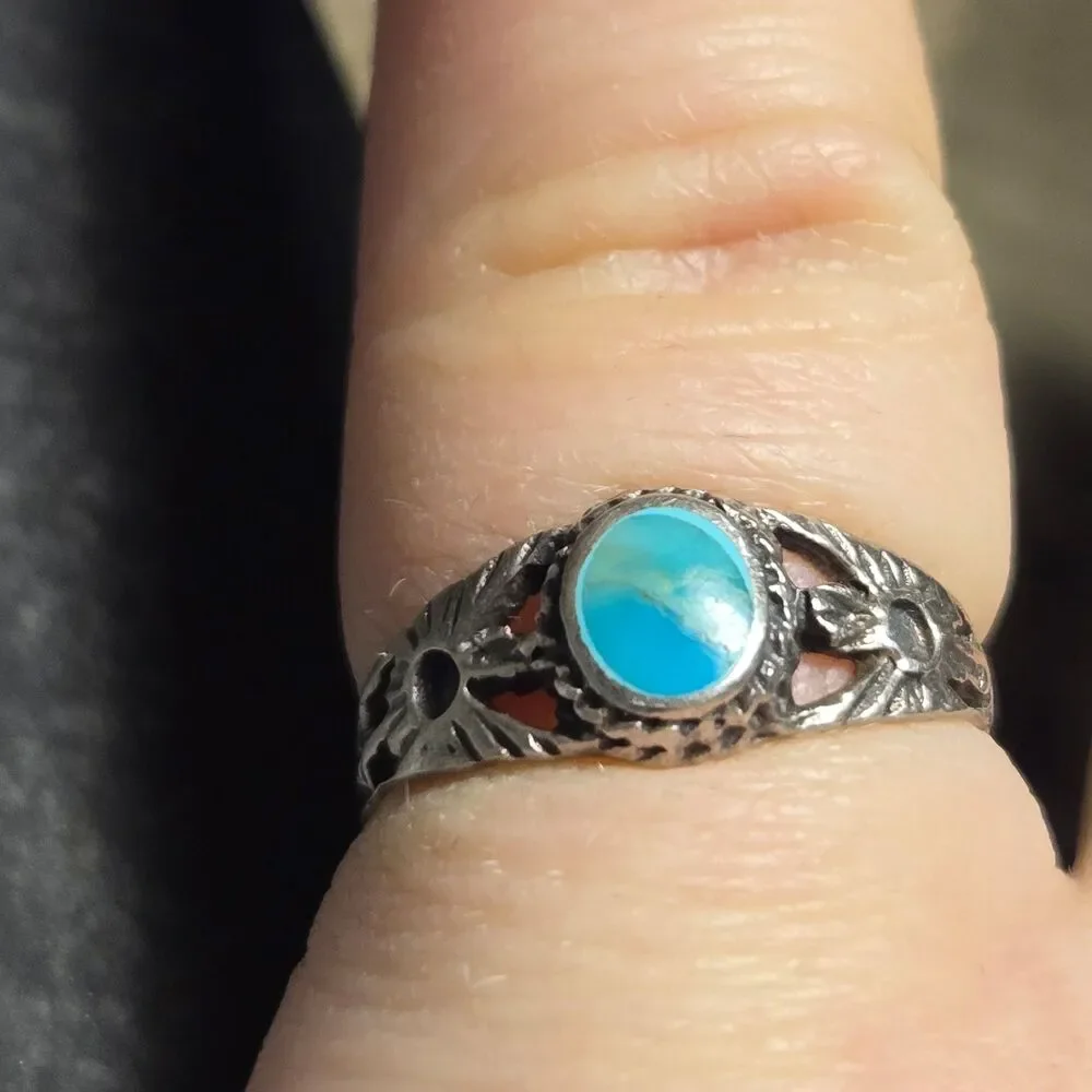 Blue green southwestern vintage sterling silver ring sz 6.5